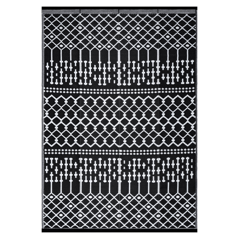 Tapis d'extérieur marocain noir / blanc Aldo, Rectangle 4 pi 11 po x 7 pi 3 po