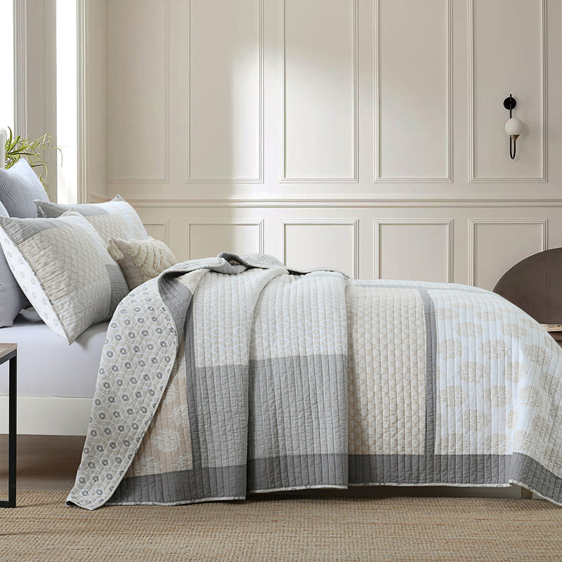 DDUOXIN 100% Cotton 98×90 inch Patchwork Quilt Sets - 1 Quilt with 2 Pillow Shams, Queen  Quilt + 2 Shams, Gray/Moonbeam