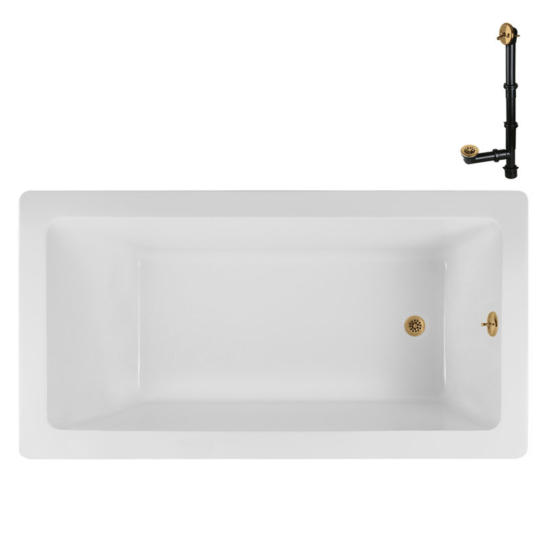 60" x 32" Acrylic Soaking Drop-In Bathtub, Drain Included, Brushed Gold