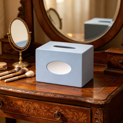 Tissue Box Cover for Guest Bathroom, Decorative Resin Countertop Accessory, Monterey Collection in Blue