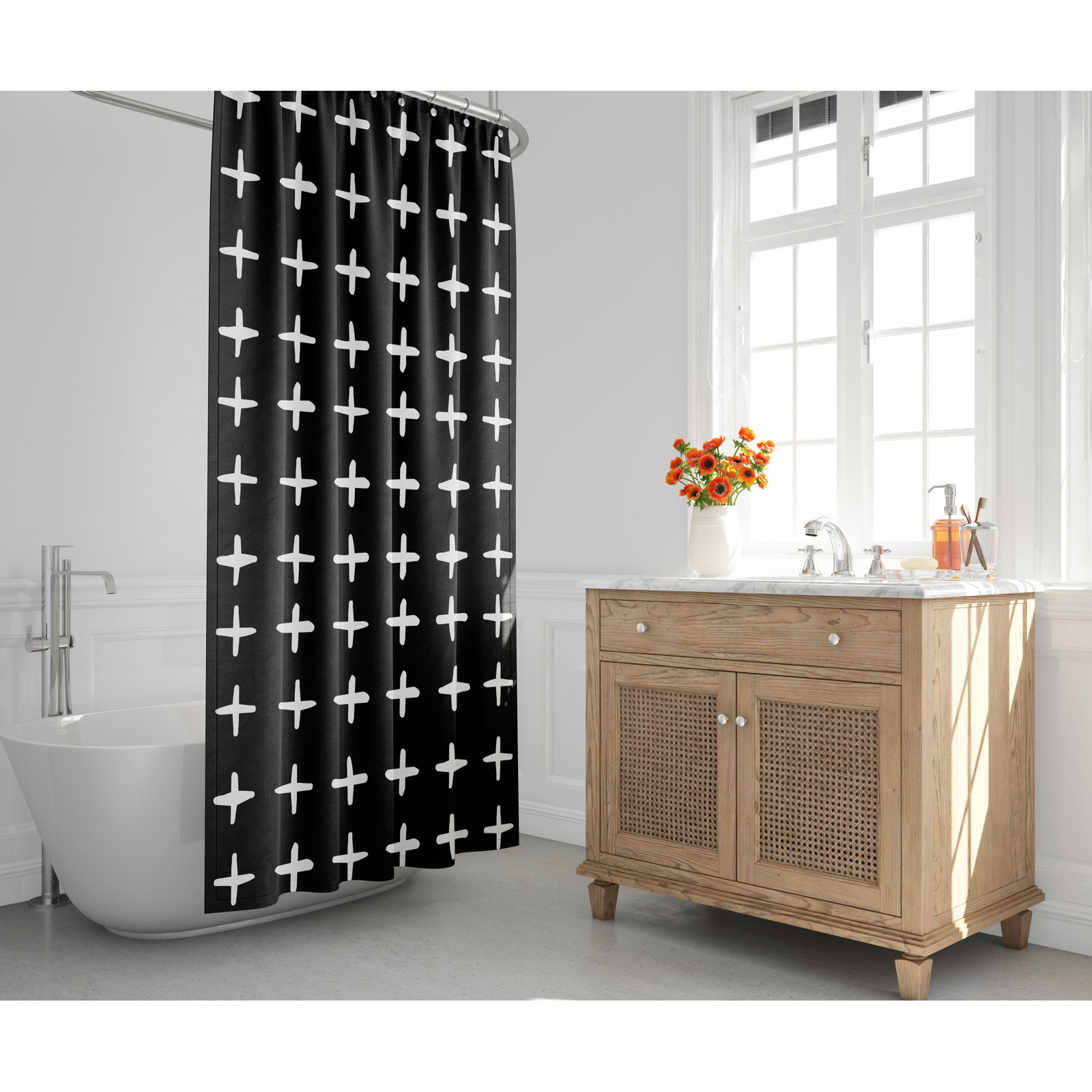 Polyester Shower Curtain, Black/White