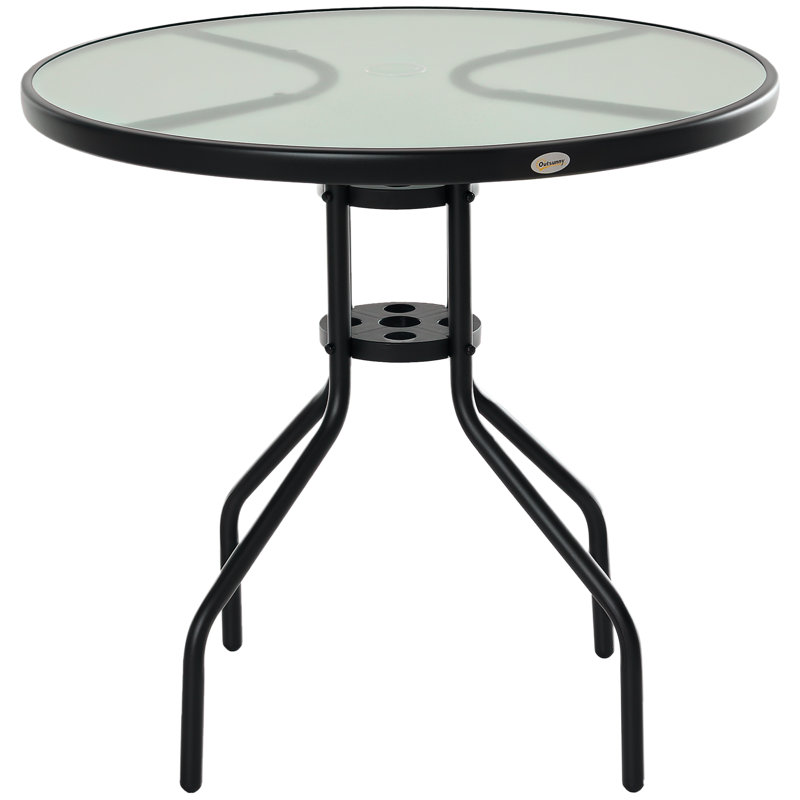 Marchese Round Metal Outdoor Dining Table With Umbrella Hole , 80cm cm W 80cm cm D