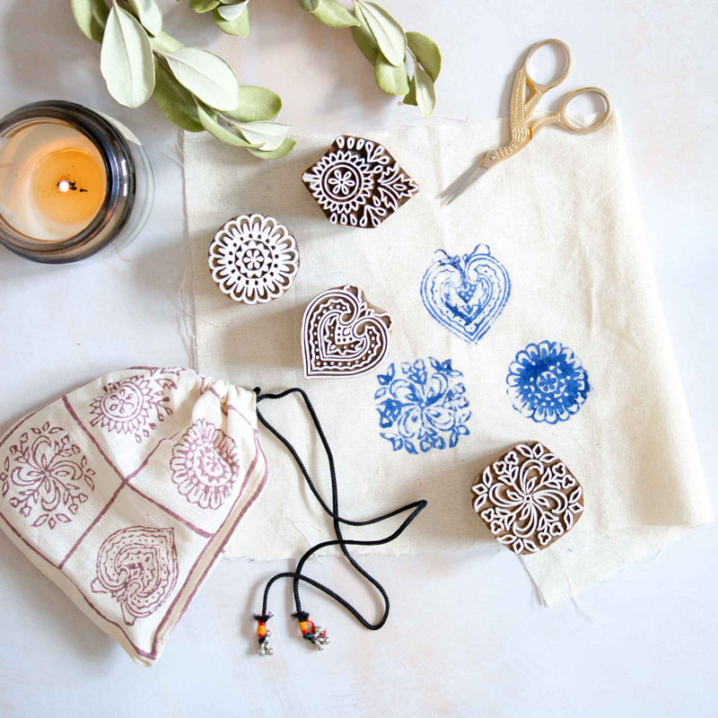 Four Assorted Design Wooden Printing Blocks