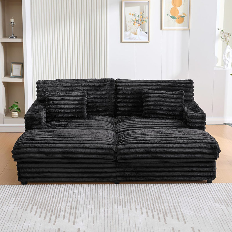 Oversized Double Chaise Lounge Sofa 83.5" Sofa Bed Cloud Couch Plush Upholstered Sleeper Sofa Daybed With Two Supportive Pillows, USB Ports And Cup Holders For Living Room