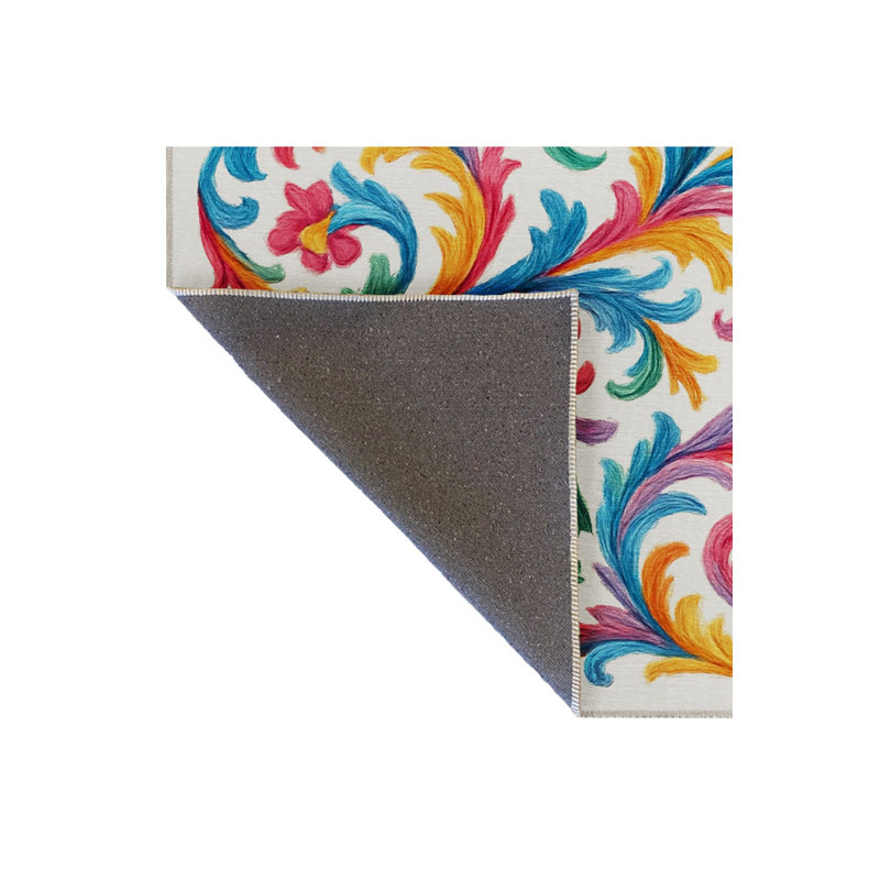 Tapis bleu tissé lavable rétro Mosso, 3'11" x 5'11"