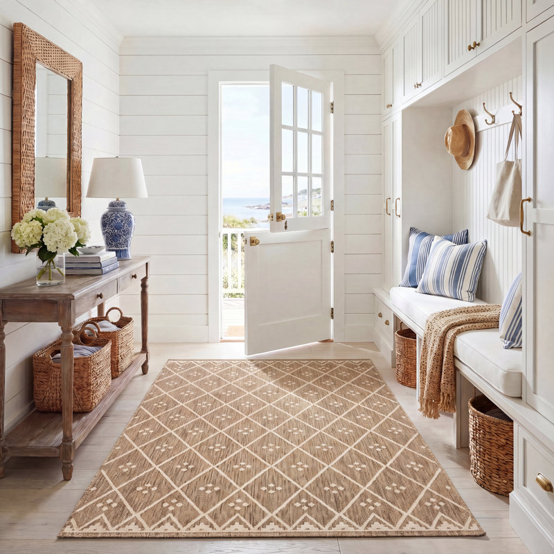 Tapis rayé bleu marine / gris intérieur / extérieur Arneshia, Rectangle 5 pi 3 po x 7 pi 7 po
