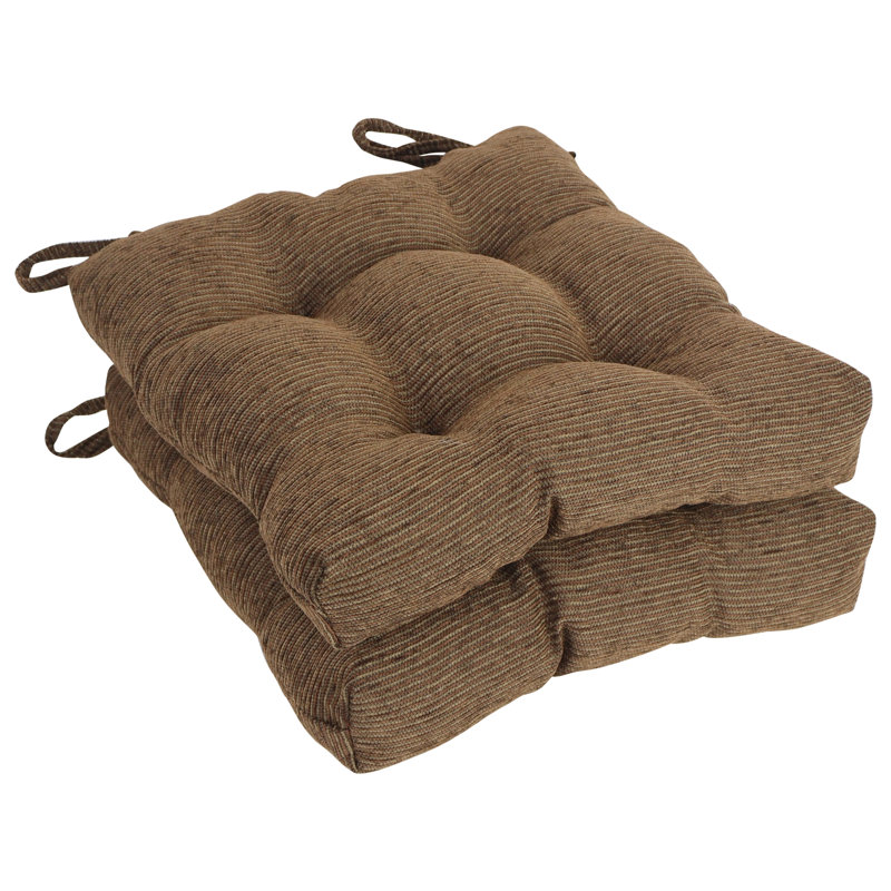 16-Inch Square Jacquard Chenille Tufted Chair Cushions, Brown Dots