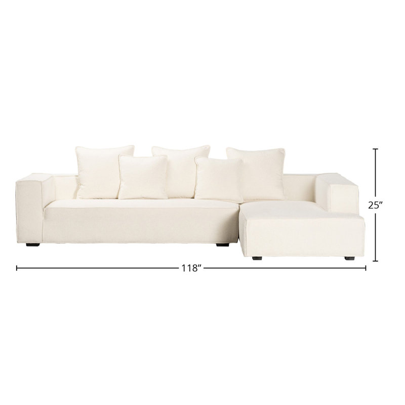 79'' Wide Right Hand Facing Sectional Stationary Corner Sectional, Natural White Boucle, Right Hand Facing
