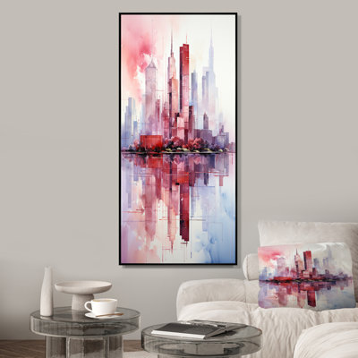 Rose et bleu gratte-ciel New York City II - gratte-ciel, art mural