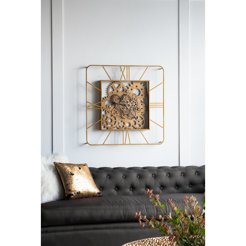 31.5" Gold Industrial Square Wall Clock with Roman Numerals