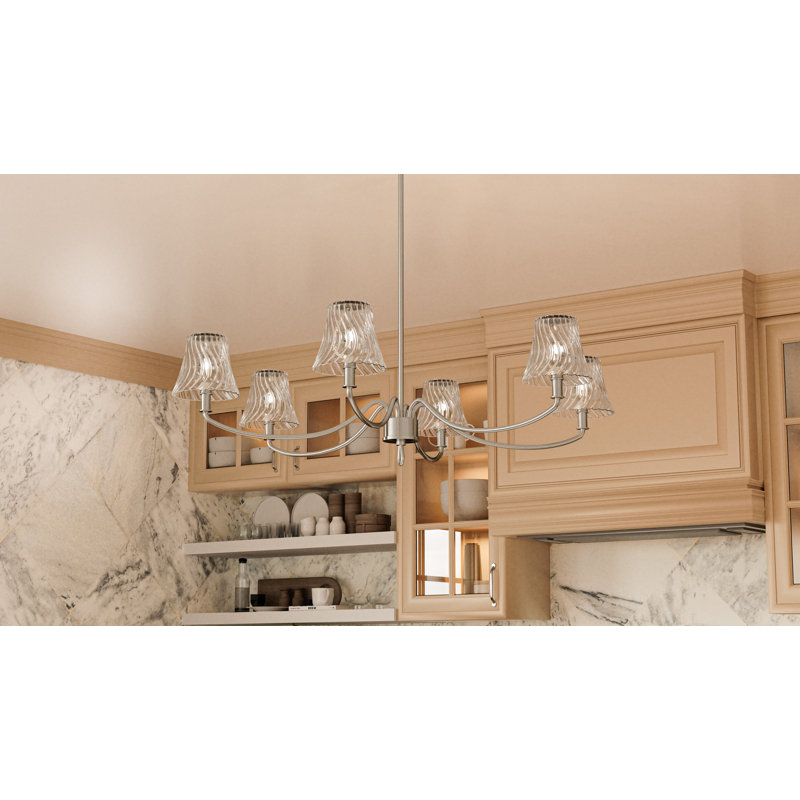 Amedio Linear Chandelier, 6 Lights, Brushed Nickel, 12" H x 44" W x 26.25" D