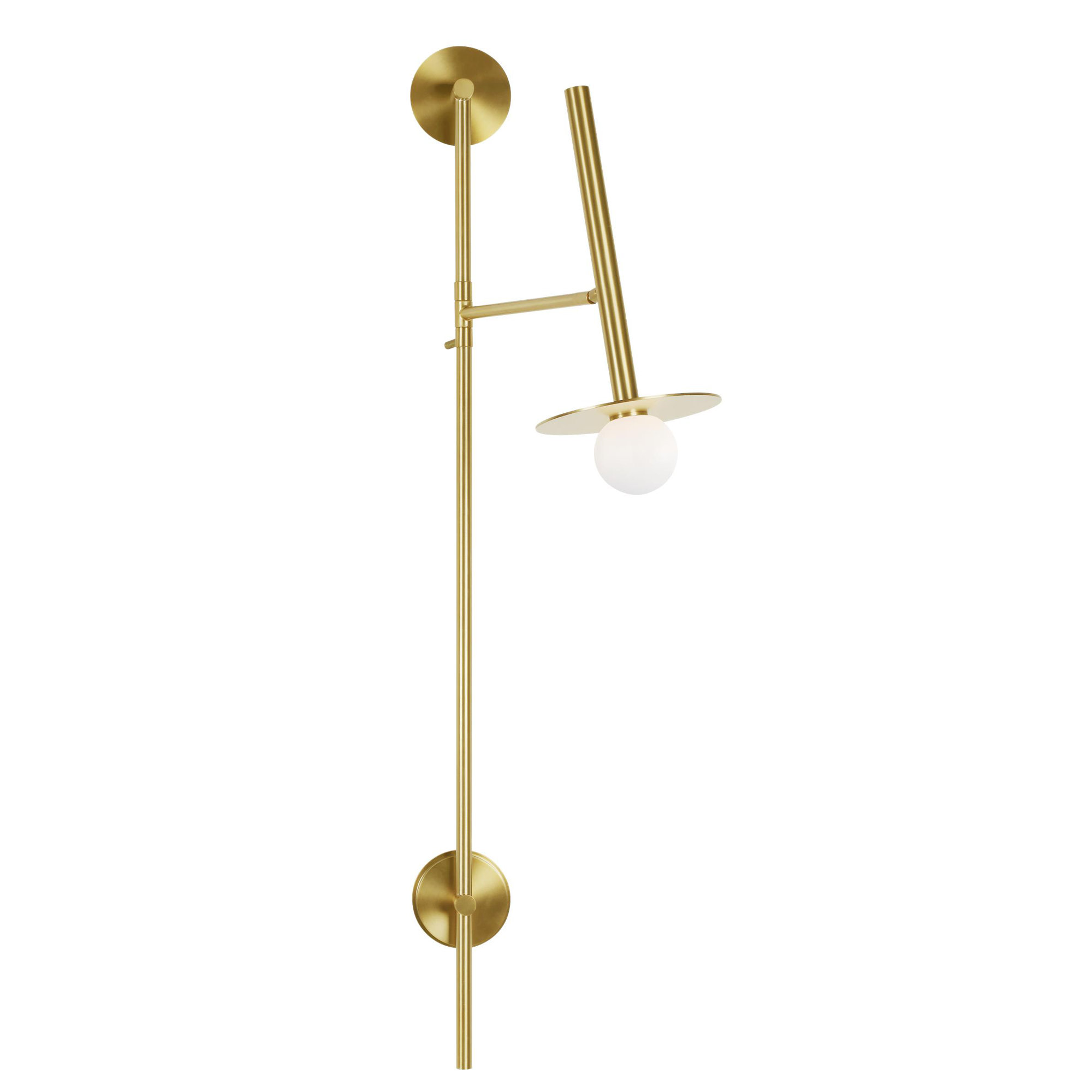 Allegra Single Light Glass Steel Dimmable Swing Arm Sconce, 48.38" H x 8" W x 19.88" D, Burnished Brass