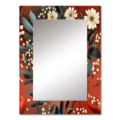 Alyessa Rustic Bohemian Bliss Floral Pattern - Floral Large Wall Mirror, Floral Decorative Mirror, Printed Metal Art