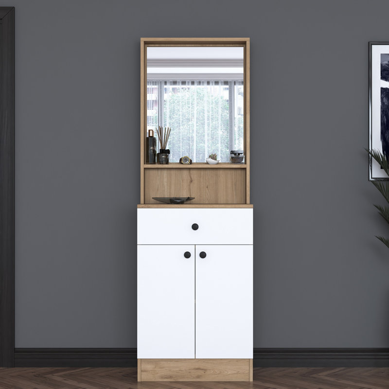 Modern Hall Stand with Numerous Shelves, Walnut & White Finish, 23.6 x 72.0 x 14.0 inches | 100% Melamine Coated E1 Quality Chipboard, Wall-Mountable Design | Stylish Storage Solution for Entryway & Home