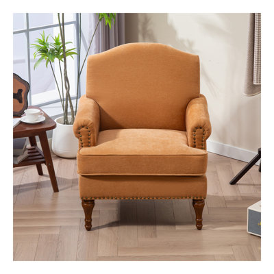 Fauteuil d'appoint, fauteuil à garniture cloutée pour le salon, fauteuil club en chenille confortable, coussins à ressorts et pieds en bois. Fauteuil traditionnel pour chambre à coucher. Ferme, capacité de poids de 300 lb