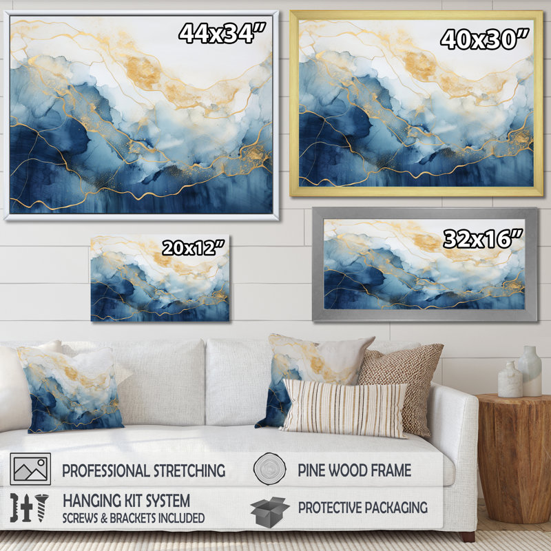 «Momentary Spirit Golden Wave», reproduction d'art sur toile, H 16 po x l 32 po x P 1 po, Cadre flottant blanc