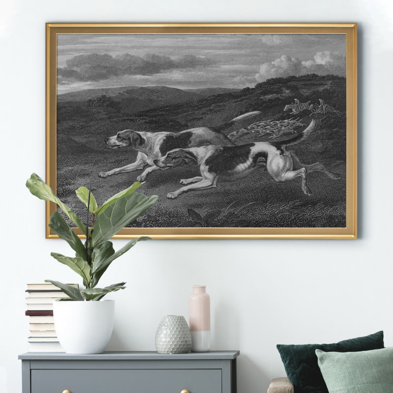 " Fox Hounds ", 30.5" H x 42.5" W x 1.5" D, Gold Frame