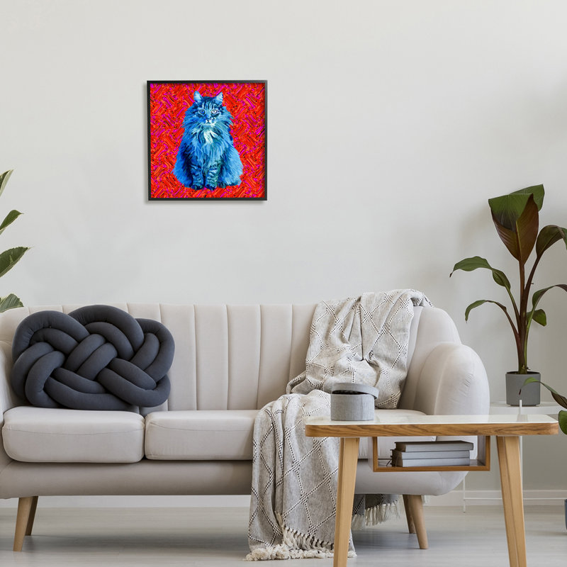 «Modern Pop Design», «Bold Red Blue Longhair Cat» par Lynnda Rakos - impression, H 17 po x l 17 po x P 1,5 po