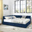 Queen Size Storage Upholstered Tufted Bed Frame, Sofa Bed Frame With Comfortable Backrest And Armrests, Queen Size Bed For Bedroom, Living Room,Velvet, DARK BLUE(85.5''*64.5''*29.5'')