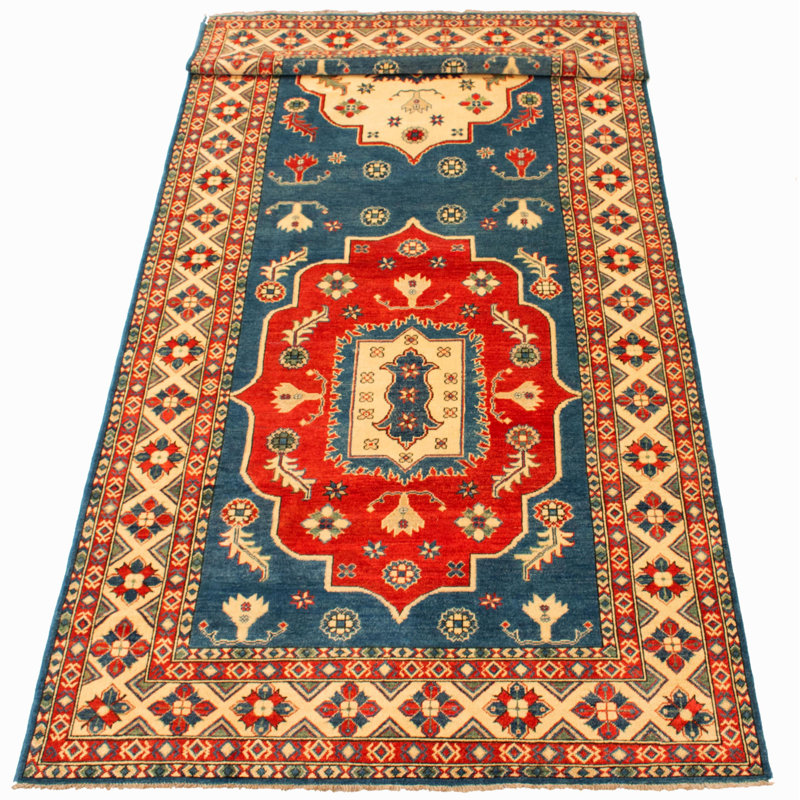 Tapis bleu foncé en laine noué à la main Gazest 5 pi 9 po x 20 pi 5 po