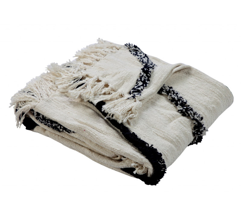 Cream Woven Cotton Geometric Throw Blanket