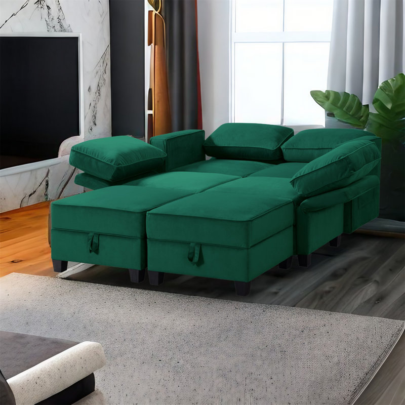 Canapé modulaire 6 pièces Pavithra, Velours vert