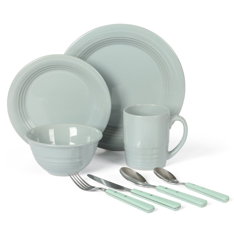 Martha Stewart 32-Piece Combo Set Stoneware Dinnerware Set - Service for 4, Blue