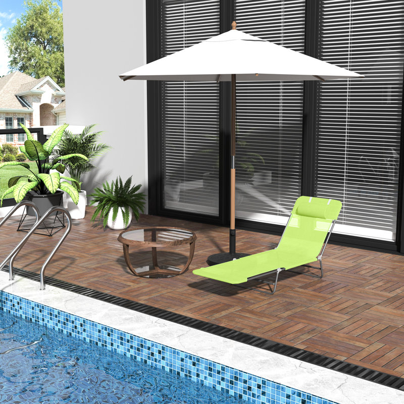 Folding Chaise Lounge For Outdoor Sun Tanning, With Pillow, Adjustable Back, Steel Construction & Breathable Mesh, Beach, Patio, Yard Chair - , Frame Cloth, Yard, Pool