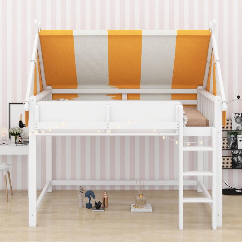 Elevated Loft Bed Featuring Dreamy Canopy, Soft LED Lights, And Convenient Book Shelf, White