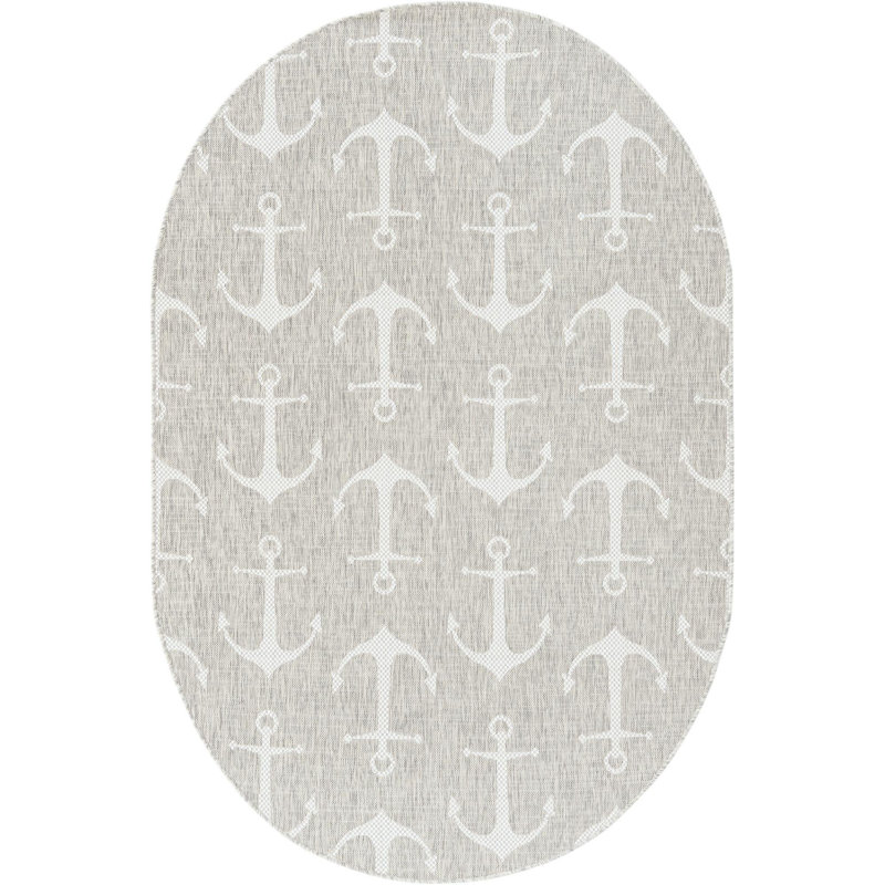 Outdoor Ayton Area Rug Sea Sand Color, Oval 5'3" x 7'10"