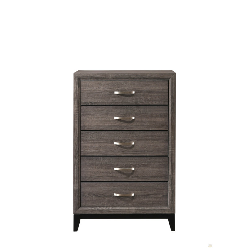 Commode haute 5 tiroirs 1pc, Gris