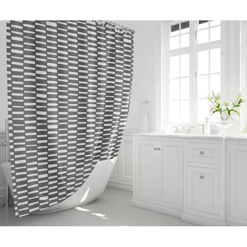 Flat Attack Ultra-Thin Lightweight Shower Curtain, Ivory/Charcoal