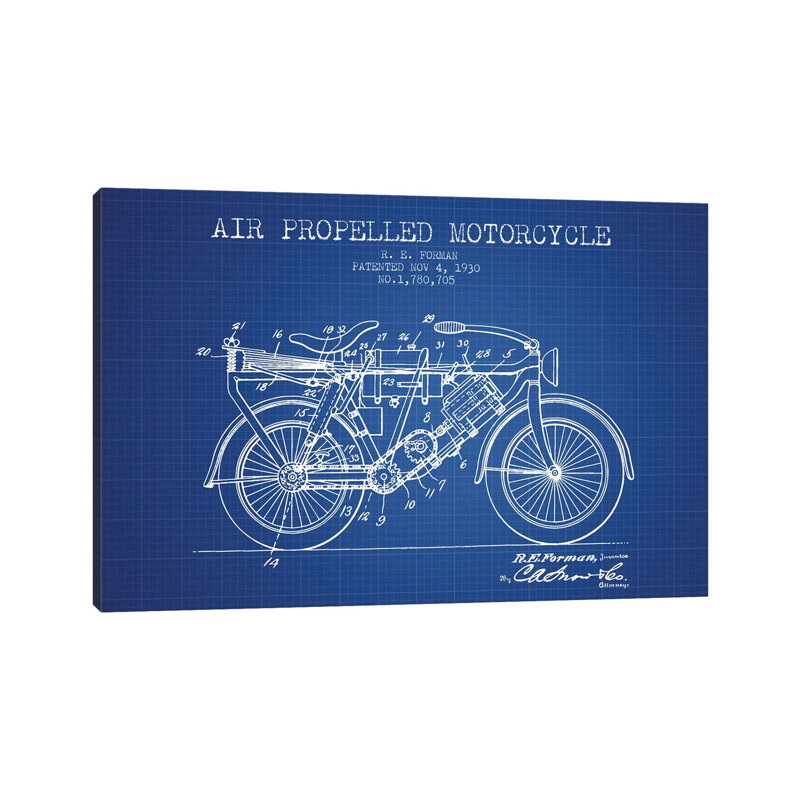 R.E. Forman Air-propelled Motorcycle Patent Sketch by Aged Pixel - Wrapped Canvas Print, 20.32 cm H x 30.48 cm W