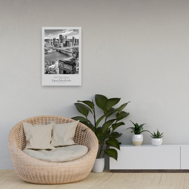 In Focus: Pittsburgh Skyline With Duquesne Incline Abstract Contemporary Architecture City Wall Art Print 1 Piece Wrapped Canvas Wall Art