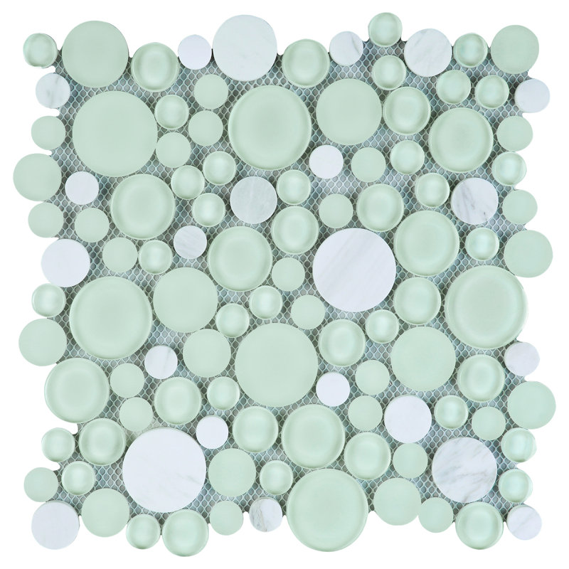 10.5" x 10.5" Bubble Art Random Marble Look Mosaic Wall Tile, Mint Green