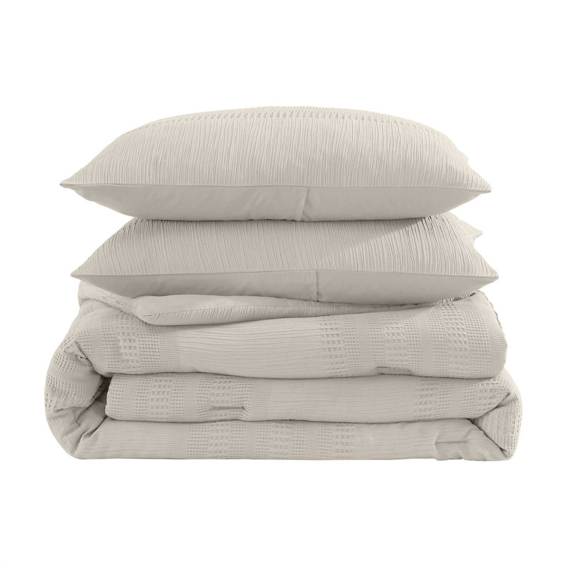 Kenneth Cole Variegated Waffle Solid Comforter Set, Beige, Queen Comforter