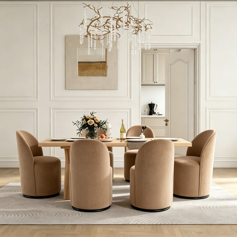 Chaise de baril en velours, Brun, 6