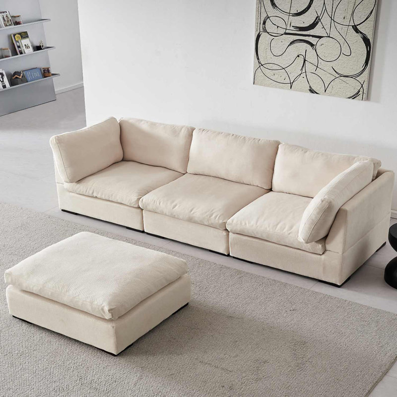 Canapé modulaire rembourré 4 pièces Romy, 100 % polyester beige