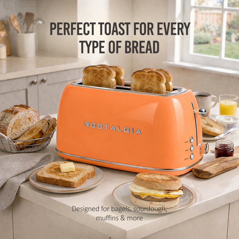 Classic Retro 4- Slice Toaster, Orange, Orange