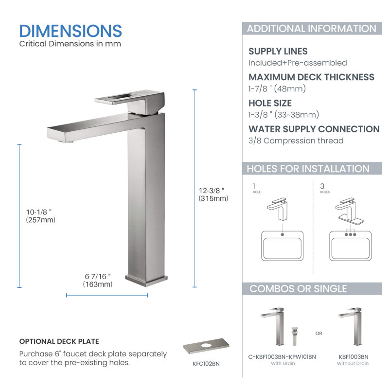 Cube Single-handle Bathroom Faucet, Brushed Nickel, Without Pop Up Drain