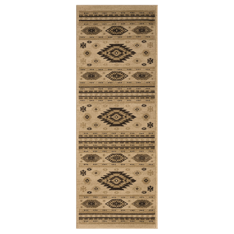 Tapis en polypropylène tissé à la machine Southwestern, Tapis de couloir 2 pi 7 po x 7 pi 2 po