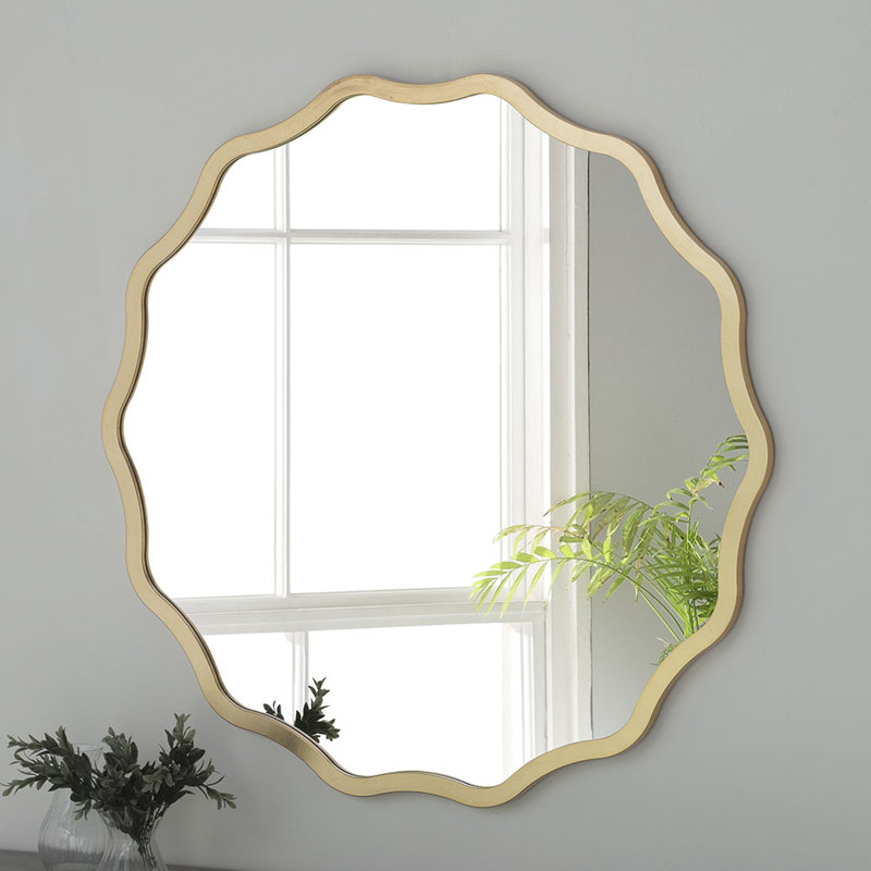Brexten Flat Wall Mirror, 120cm H x 120cm W, Round/Scalloped/Wavy, Gold