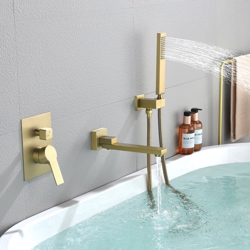2 Function Shower System with Handheld Shower and Tub Spout, Brushed Gold