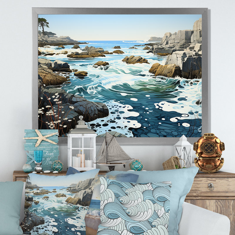 Paysage de plage sauvage IV sur toile, Cadre simple argenté, H 16 po x l 32 po x P 1 po