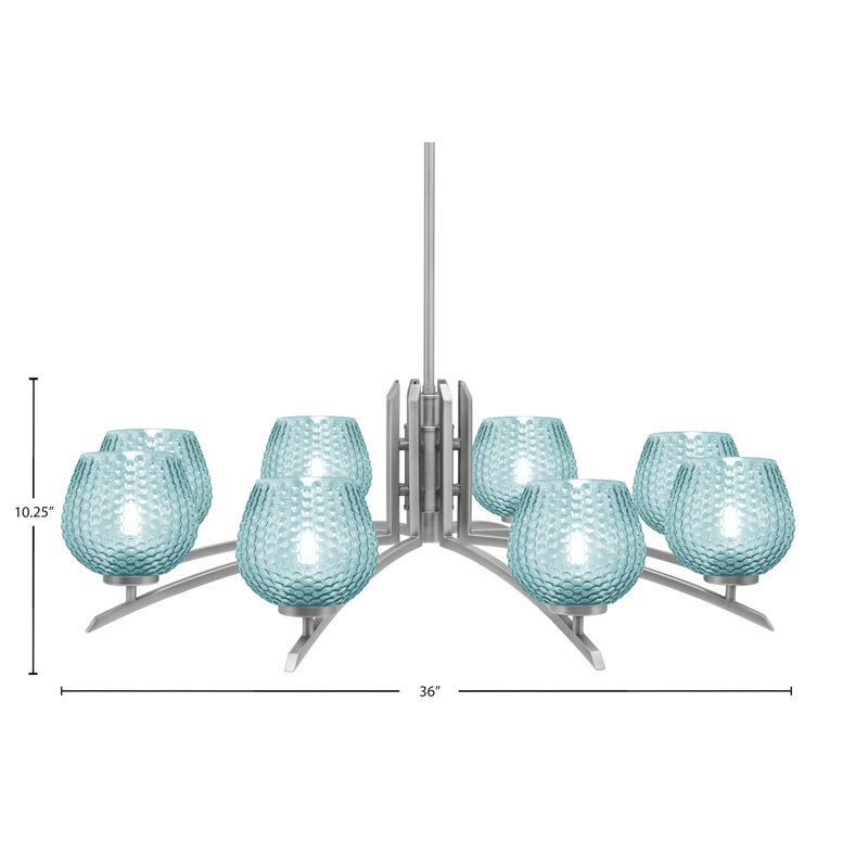 Lustre lumineux avec verre texturé turquoise de 6 po, H 58,25 po x l 36 po x P 36 po, Graphite, 8
