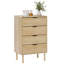 Commode de chambre à coucher, commode 4 tiroirs avec panneaux cannelés, chêne