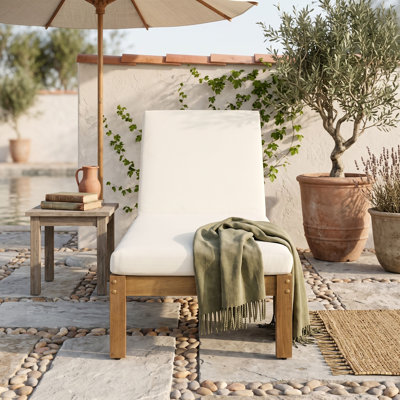 Chaise longue d'extérieur réglable en bois d'acacia avec coussin imperméable, chaise longue inclinable à 4 positions
