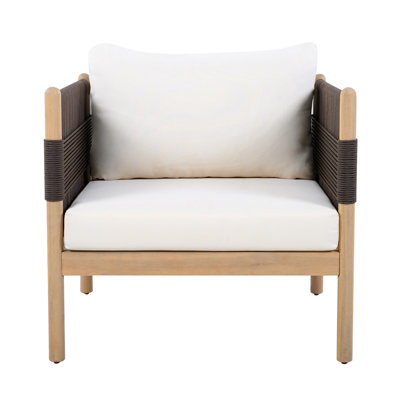 Outdoor Acacia Wood Club Chair with Diamond Rope Weave & Cushions