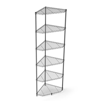 6 Tier Shelf Corner Wire Shelf Rack Pentagonal Shelves Adjustable Metal Heavy Duty Free Standing Corner Storage Display Chrome Rack For Bathroom, Living Room, Kitchen - Black