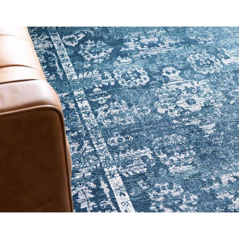 Tapis contemporain Endel couleur mer profonde, Tapis de couloir 2 pi 7 po x 10 pi